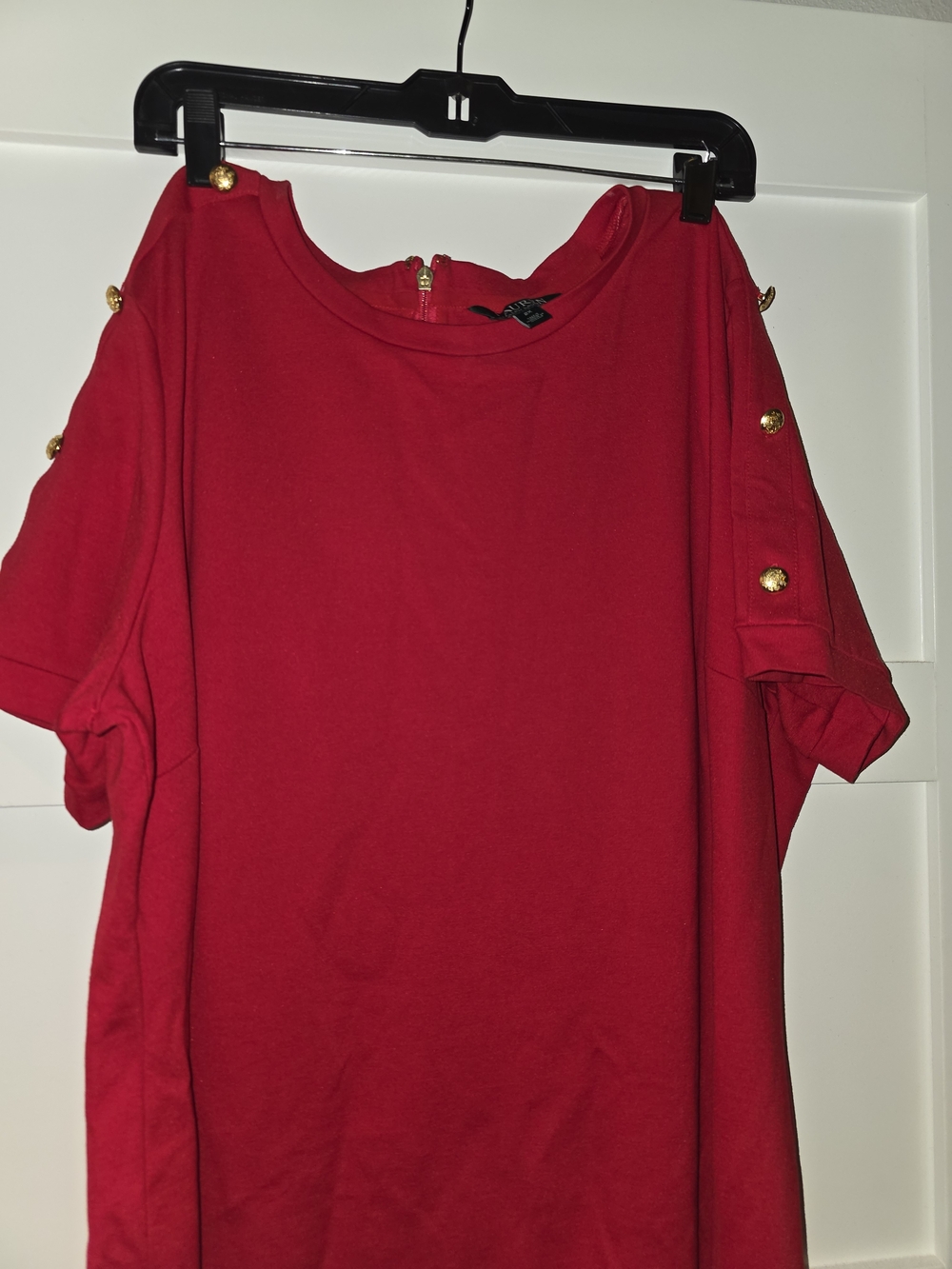 Ralph Lauren Red Short Sleeve Top with Gold Accent Buttons